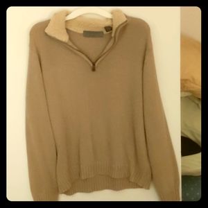 Quarter zip knit sweater with fleece collar